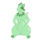  anthro big_butt butt feet female fluffy fluffy_tail fur glu_(artist) green_body green_fur head_to_side looking_at_viewer neck_tuft nintendo pawpads paws pok&eacute;mon rear_view red_eyes side_view sitting sitting_backwards smile solo solo_focus sprigatito tuft video_games 