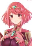  1girl absurdres bangs breasts chest_jewel earrings gem headpiece highres jewelry large_breasts pyra_(xenoblade) red_eyes red_hair ryochan96154 short_hair solo swept_bangs tiara xenoblade_chronicles_(series) xenoblade_chronicles_2 
