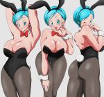  animal_ears artist_request blue_eyes blue_hair bow bowtie breasts bulma dragon_ball dragon_ball_super highres large_breasts multiple_persona one_eye_closed open_mouth pantyhose playboy_bunny rabbit_ears rabbit_tail short_hair smile tail 
