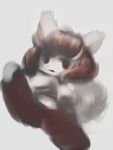  anthro bangs black_eyelashes black_nose bottomwear canid canine chibi clothed clothing empty_eyes featureless_hands female fluffy fluffy_tail fur hair hasukii kemono kick looking_at_viewer mal_(hasukii) mammal navel open_mouth pants prick_ears red_bottomwear red_clothing red_eyes red_hair red_pants short_hair solo topless white_body white_ears white_fur white_hair 