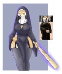  anthro baseball_bat bat_(object) bedroom_eyes blush bonk_(meme) canid canine canis clothing domestic_dog female hi_res legwear looking_at_viewer mammal mangakitsune2 narrowed_eyes nun nun_outfit seductive shiba_inu smile smiling_at_viewer solo spitz thick_thighs thigh_highs 