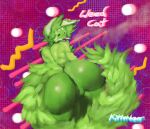  abstract_background anthro big_butt blund butt domestic_cat drugs felid feline felis female fluffy fluffy_ears fluffy_tail genitals huge_butt kemono kittehlazer looking_at_viewer mammal marijuana muscular open_mouth plant pussy smoke solo sprigatito text tuft 