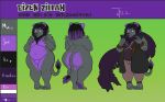  big_butt butt clothing cuff_bracelet cuffs_(clothing) dreadlocks eyebrows felid hi_res highlights_(coloring) lion male mammal model_sheet overweight overweight_male pantherine raised_eyebrow rear_view scarf thick_thighs torn_clothing wide_hips 