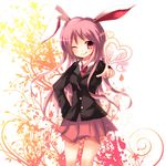  ;q animal_ears blazer bunny_ears hand_on_hip heart jacket ke-a-ru long_hair necktie one_eye_closed pink_eyes pink_hair pleated_skirt pointing reisen_udongein_inaba skirt smile solo tongue tongue_out touhou 
