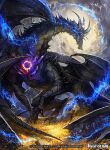  black_wings claws dragon dragon_horns dragon_tail dragon_wings force_of_will glowing gold horns kyouka_hatori light_rays no_humans original scales sharp_teeth spikes tail teeth western_dragon wings 