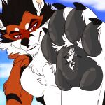  4_toes absurd_res anthro barefoot black_hair black_nose black_pawpads blue_hair brown_eyes canid canine cloud dark_claws dominant dominant_anthro dominant_male duo evil_grin eye_contact feet foot_focus fox fur fur_markings grey_pawpads hair hi_res hindpaw larger_anthro larger_male looking_at_another macro macro_domination male male/male mammal markings micro micro_on_macro multicolored_body multicolored_fur pawpads paws red_body red_fox red_fur redrick_(erickredfox) showing_teeth size_difference size_play sky smaller_anthro smaller_male smile smolsynthwave stuck_to_foot teeth toes tuft two_tone_body two_tone_fur white_body white_fur yellow_eyes 