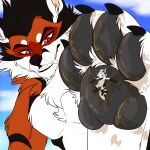  4_toes absurd_res anthro barefoot black_hair black_nose black_pawpads blue_hair brown_eyes canid canine cloud dark_claws dirt dominant dominant_anthro dominant_male duo evil_grin eye_contact feet foot_focus fox fur fur_markings grey_pawpads hair hi_res hindpaw larger_anthro larger_male looking_at_another macro macro_domination male male/male mammal markings micro micro_on_macro mud multicolored_body multicolored_fur pawpads paws red_body red_fox red_fur redrick_(erickredfox) showing_teeth size_difference size_play sky smaller_anthro smaller_male smile smolsynthwave stuck_to_foot teeth toes tuft two_tone_body two_tone_fur white_body white_fur yellow_eyes 