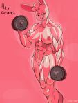  anthro bodily_fluids carra exercise female genitals hi_res lagomorph leporid mammal muscular muscular_female pussy rabbit smashmat solo steam sweat thick_thighs weightlifting white_body workout 
