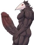  avian balls biceps big_penis black_body black_feathers darkner deltarune erection feathers genitals hi_res ling12110 male mask muscular nude pecs penis red_eyes simple_background solo swatchling undertale_(series) vein veiny_penis video_games white_background 