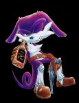 2016 absurd_res anthro black_background blue_eyes blue_nose clothing dash-the-cheetah drunk fang_the_sniper fangs fur gloves gun handwear hi_res holding_object holding_weapon male mammal mustela mustelid musteline one_eye_closed purple_body purple_fur ranged_weapon sega simple_background solo sonic_the_fighters sonic_the_hedgehog_(series) substance_intoxication true_musteline video_games weapon 