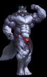  2019 5_fingers 5_toes alan_stevenson anthro barefoot big_muscles black_nose blonde_hair blue_eyes body_hair bulge canid canine canis clothed clothing ear_piercing ear_ring echin feet fingers flexing fur grey_body grey_fur hair happy_trail hi_res huge_muscles humanoid_feet humanoid_hands male mammal multicolored_hair muscular muscular_anthro muscular_male piercing plantigrade simple_background solo standing teal_hair thong toes topless two_tone_hair underwear underwear_only veiny_muscles wolf 