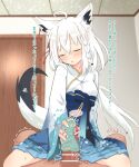  1girl absurdres ahoge animal_ear_fluff animal_ears aqua_eyes bangs blush braid censored cloth_glansjob covered_penis cum cum_in_clothes cum_in_panties cum_through_clothes erection fox_ears fox_girl fox_tail hair_between_eyes handjob highres hololive long_hair panties panties_on_penis panties_removed penis penis_in_panties shirakami_fubuki side_braid silver_hair single_braid solo_focus tail tomyoo translation_request underwear virtual_youtuber white_hair 