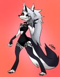  anthro breasts canid canid_demon canine canis clothing collar demon digital_media_(artwork) ear_piercing elisa_(lizzy) female fur hair hellhound helluva_boss hi_res hybrid looking_at_viewer loona_(helluva_boss) mammal piercing simple_background solo white_body white_fur wolf 