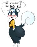  ? angry animal_crossing anthro big_butt blush bodily_fluids bottomless breasts buckteeth butt clothed clothing english_text exclamation_point female hair hi_res huge_butt jacket looking_at_viewer mammal multicolored_body nintendo open_mouth ota_(artist) rodent sciurid solo speech_bubble sweat sweaty_butt tasha_(animal_crossing) teeth text topwear two_tone_body video_games white_hair yellow_eyes 