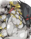  altered_forme_giratina ambiguous_gender bodily_fluids feral giratina legendary_pok&eacute;mon looking_at_viewer nintendo pok&eacute;mon pok&eacute;mon_(species) red_eyes sa_ba_can solo video_games wings 