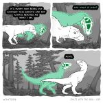  2022 ambiguous_gender chatsvoid detailed_background digital_media_(artwork) dinosaur english_text forest fur grass hi_res outside plant reptile scalie standing text tree 