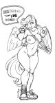  anonipony anthro big_breasts bikini bikini_aside bikini_thong breasts camel_toe clothed clothing clothing_aside equid equine exposed_breasts feathered_wings feathers female flashing flashing_breasts footwear friendship_is_magic hasbro hi_res looking_at_viewer mammal mocking monochrome my_little_pony navel nipples partially_clothed pegasus rainbow_dash_(mlp) shoes sketch sneakers solo swimwear swimwear_aside teasing wings 