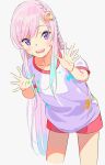  airani_iofifteen braid hair_ornament hands hololive hololive_indonesia painted pako_(pakosun) pink_hair purple_eyes red_bloomers smile solo sports_festival 