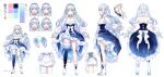  1girl absurdres aitsuki_nakuru blue_eyes blue_hair breasts cleavage concept_art detached_sleeves dress frilled_dress frills hair_ornament highres la_priere medium_breasts nardack official_art shoes single_thighhigh solo thighhighs virtual_youtuber white_background 