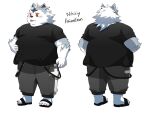  2022 anthro belly blush bottomwear canid canine canis clothing footwear kemono male mammal nikiciy overweight overweight_male sandals shirt shorts solo tongue tongue_out topwear wolf 
