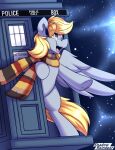  amber_eyes derp_eyes derpy_hooves_(mlp) doctor_who equid equine female friendship_is_magic hasbro hi_res mammal my_little_pony pegasus police_box scarf shadowreindeer solo space star wings 