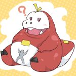  2022 ? anthro aumy_wani belly biped blush cute_fangs duo fuecoco nintendo overweight pok&eacute;mon pok&eacute;mon_(species) red_body sitting size_difference video_games 