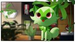  ambiguous_gender cute_eyes domestic_cat felid feline felis feral green_body mammal nintendo open_mouth plant plant_pot pok&eacute;mon red_eyes sprigatito steel_cat video_games 