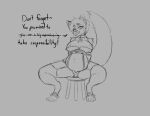  anthro breasts canid canine canis clothing collar cupcakesama dialogue digitigrade english_text female grey_background hair hi_res looking_at_viewer maku_(maku450) mammal pregnant simple_background sitting sketch smile solo text underwear wolf 