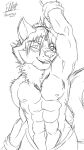  anthro armpit_fetish canid canine fox hi_res iaian_luxo_fox male male/male mammal muscular one_eye_closed shirtless sketch smile solo wink 