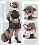  anthro big_breasts bottomwear bra breasts clothing curvaceous curvy_figure fakeanna female fluffy fluffy_tail hi_res mammal navel procyonid raccoon shorts slightly_chubby slightly_chubby_female solo sports_bra sportswear underwear voluptuous wide_hips 