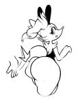  anthro big_butt box_(hajimeyou654) braixen bunny_costume butt clothing costume disembodied_hand duo fake_ears fake_rabbit_ears female looking_back monochrome nintendo pok&eacute;mon pok&eacute;mon_(species) simple_background solo_focus spanking thick_thighs video_games 