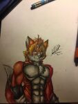  anthro canid canine clothing fox hair hi_res iaian_luxo_fox long_hair male male/male mammal muscular nude smile solo undressing 
