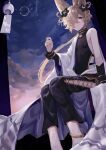  1boy absurdres animal_ears axescr blonde_hair brown_eyes cloud cloudy_sky flower fox_boy fox_ears fox_tail granblue_fantasy hair_flower hair_ornament highres kou_(granblue_fantasy) looking_at_viewer looking_down male_focus moon night night_sky pale_skin sky star_(sky) starry_sky tail 