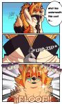  anthro canid canine clothing comic fox hair hi_res iaian_luxo_fox long_hair male mammal one_eye_closed smile solo sparkles text undressing wink 