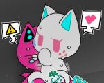  &lt;3 ambiguous_gender bodily_fluids domestic_cat duo felid feline felis machine mammal pink_body pink_eyes robot short_stack sweat tears text unknown_artist unknown_character warning warning_sign white_body 