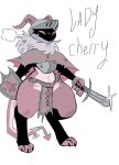  anthro armor bandage bottomwear cherry_(puppychan48) clothing coat dragon female headgear helmet hi_res horn knight legwear loincloth melee_weapon navel pink_body pink_eyes puppychan48 shield simple_background solo spade_tail sparkles standing sword thick_thighs thigh_highs topwear warrior weapon white_background wide_hips 