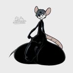  anthro black_hair clothing genitals hair hyper hyper_genitalia male male/male mammal mouse murid murine rodent rubber rubber_clothing rubber_suit shuffy shuffy_(character) solo stretchy tight_fit 