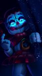  absurd_res ashleyorange baby_(fnafsl) blue_eyes bottomless circus_baby_(fnaf) clothed clothing clown clown_girl clown_makeup clown_nose curtains curtains_open female five_nights_at_freddy&#039;s hair hi_res humanoid machine pigtails red_clothing red_hair red_topwear robot robot_humanoid scottgames sister_location solo topwear video_games white_body 