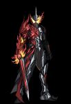  1boy 3ok absurdres armor black_background book highres holding holding_weapon horns kaenken_rekka kamen_rider kamen_rider_saber kamen_rider_saber_(series) knight male_focus simple_background single_horn solo stylistic sword weapon wonder_ride_book 