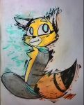  2019 akai_(ninjin_clash_of_carrots) anthro black_nose canid canine clothed clothing colored_pencil_(artwork) ear_tuft female fox fur green_eyes hi_res looking_back mammal ninjin_clash_of_carrots orange_body orange_fur simple_background smile solo traditional_media_(artwork) tuft white_background zecamaria 