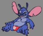  2022 3_toes 4_fingers alien antennae_(anatomy) black_eyes blue_body blue_fur blue_nose blue_pawpads chest_tuft claws colored_sketch digital_drawing_(artwork) digital_media_(artwork) dipstick_antennae disney experiment_(lilo_and_stitch) fatzoimp feet fingers fur grey_background head_tuft hi_res lilo_and_stitch looking_at_viewer male multicolored_antennae notched_ear pawpads reclining simple_background sketch solo speedo_only stitch_(lilo_and_stitch) toe_claws toes tongue tongue_out tuft 