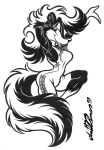  1997 anthro antti_remes bedroom_eyes black_and_white clothing curvy_figure female fluffy fluffy_tail mammal mephitid monochrome narrowed_eyes pose seductive skunk solo toony traditional_media_(artwork) 