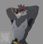  anthro armpit_hair body_hair canid canine canis clothed clothing diamobster digital_media_(artwork) epic_games fortnite fur hair hi_res looking_at_viewer male mammal nipples simple_background smile solo video_games were werecanid werecanine wolf 