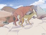  2022 anus balls brown_body brown_fur canid canine canis coyote day detailed_background digital_media_(artwork) duo female female_penetrated feral feral_on_feral feral_penetrated feral_penetrating feral_penetrating_feral fur genitals male male/female male_penetrating male_penetrating_female mammal open_mouth outside paws penetration sex sky smile teeth tongue unimpressive 