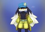  2019 absurd_res anthro athletic athletic_anthro athletic_male bandai_namco bottomwear clothing domestic_cat eoks felid feline felis fur hi_res jacket klonoa klonoa_(series) lagomorph leporid looking_at_viewer male mammal pac-man_(series) rabbit shorts signature solo topwear video_games yellow_bottomwear yellow_clothing yellow_shorts 