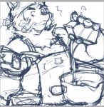  anthro bandanna border canid canine canis cooking cooking_pot coooldt domestic_dog grey_border kerchief lifewonders live-a-hero male mammal milk mokdai neck_tuft sketch solo tuft video_games 