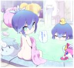  5girls aqua_eyes aqua_hair ass bath bathhouse blonde_hair blush bucket fubukihime muchaburikko multiple_girls naked_towel nollety nude onsen pillar rubber_duck sailornyan sitting soap thought_bubble towel towel_on_head toy_ship translation_request whisper_(youkai_watch) youkai_watch yukionna_(youkai_watch) 