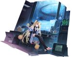  1girl artist_request azur_lane bare_shoulders black_gloves black_legwear blonde_hair breasts feet gloves highres labcoat long_hair looking_at_viewer manjuu_(azur_lane) no_shoes official_alternate_costume official_art red_eyes sitting small_breasts soobrazitelny_(azur_lane) soobrazitelny_(the_machinery_of_life)_(azur_lane) spread_toes stirrup_legwear thighhighs toeless_legwear toes transparent_background twintails 