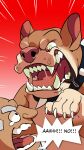  2019 attack balding bared_teeth biped brown_eyes canid canine canis claws claws_out close-up collar comic dialogue domestic_dog duo elvis_(furry_force) english_text feral furry_force grey_hair hair hi_res human imminent_death komoroshi_(artist) male mammal pit_bull pounce quadruped red_tongue screaming speech_bubble spiked_collar spikes tan_body tan_skin text tongue 
