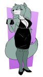  anthro bedroom_eyes black_clothing black_dress breasts canid canine canis cleavage clothed clothing dress female harriet_(harry_amoros) harry_amor&oacute;s hi_res holding_object looking_at_viewer mammal narrowed_eyes purse seductive solo wolf 